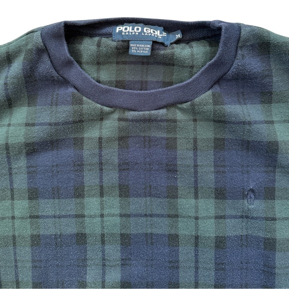 VTG Polo Golf Ralph Lauren Pullover Tartan Plaid Navy Green Stanton Logo Medium - Picture 2 of 8